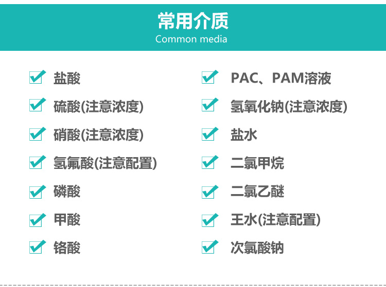 LYH氟塑料液下泵輸送介質(zhì)說(shuō)明